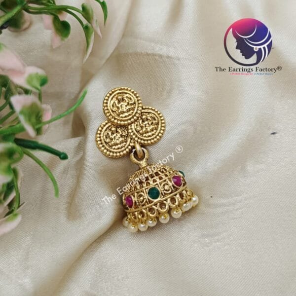Traditional Antique Lakshmi Stone Jhumka - Image 3