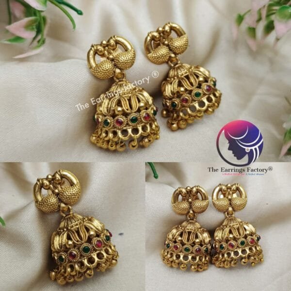 Traditional Antique Peacock Stone Jhumka