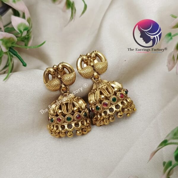 Traditional Antique Peacock Stone Jhumka - Image 4