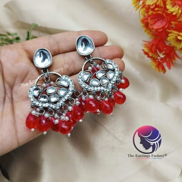 Weightless Silver Kundan Stone Pearl Beads | wedding | Party wear Earrings - Image 3