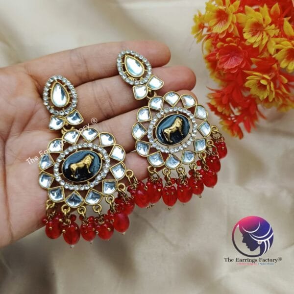 Weightless Golden Kundan Stone Pearl Beads | wedding | Party wear Earrings - Image 3