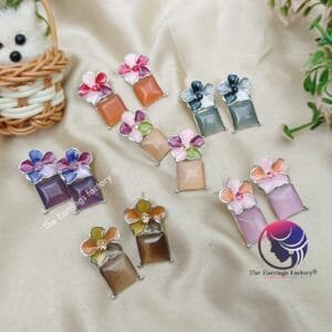 Western Premium Silver Floral Stone Studs
