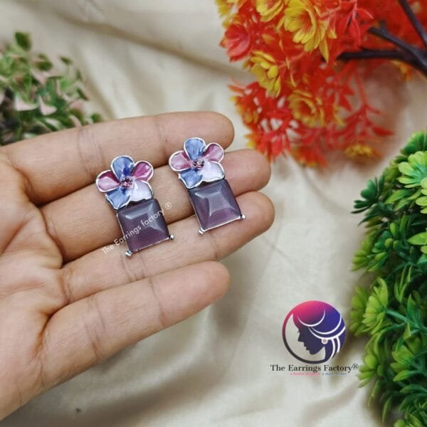 Western Premium Silver Floral Stone Studs - Image 3