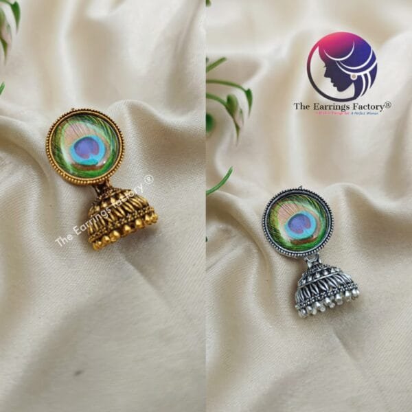 Classic Golden | Silver Peacock Jhumka - Image 2