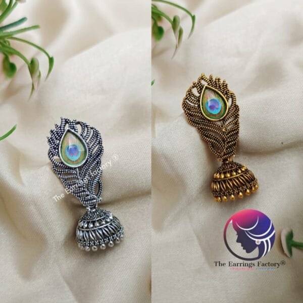 Classic Golden | Silver Peacock Jhumka - Image 2