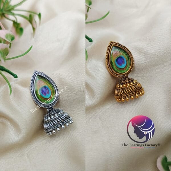 Classic Golden | Silver Peacock Jhumka - Image 2