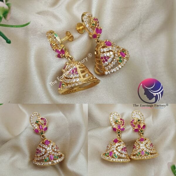 Premium Traditional Antique Back Screw Stone Jhumka
