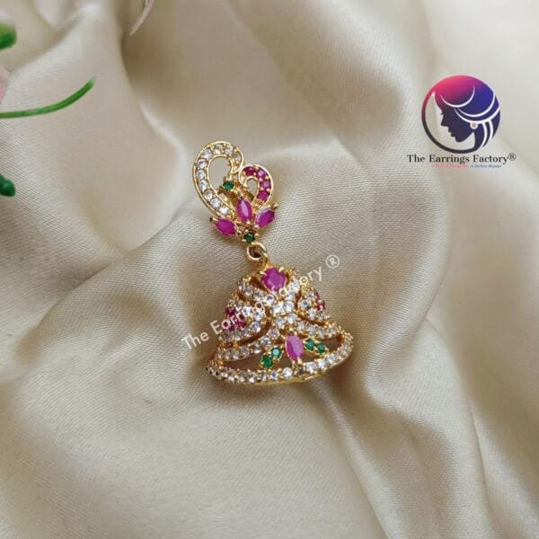 Premium Traditional Antique Back Screw Stone Jhumka - Image 4