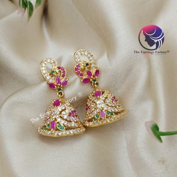 Premium Traditional Antique Back Screw Stone Jhumka - Image 3