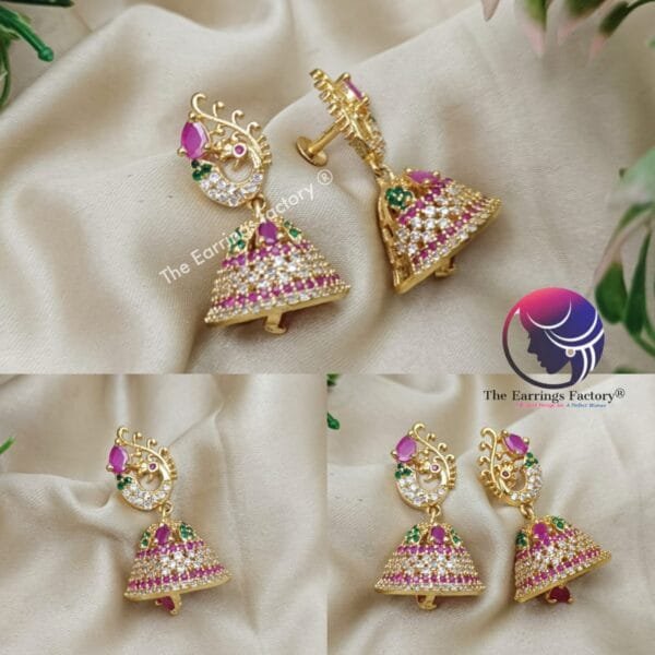 Premium Traditional Antique Peacock Back Screw Stone Jhumka