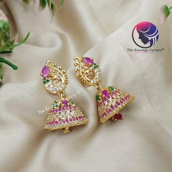 Premium Traditional Antique Peacock Back Screw Stone Jhumka - Image 2