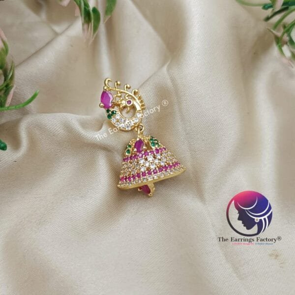 Premium Traditional Antique Peacock Back Screw Stone Jhumka - Image 3