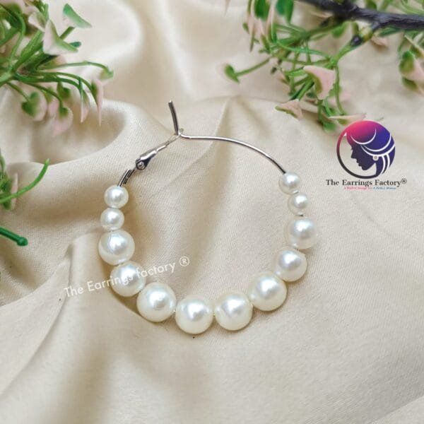 Western Silver Hoop Pearl Ring Earrings - Image 3