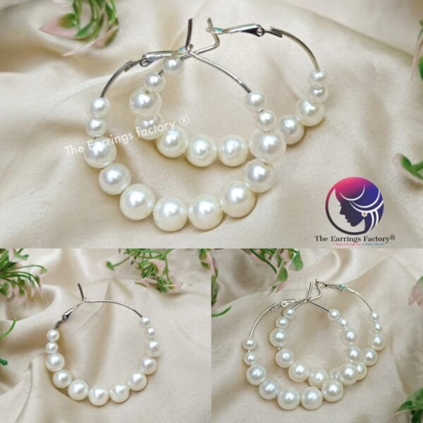 Western Silver Hoop Pearl Ring Earrings