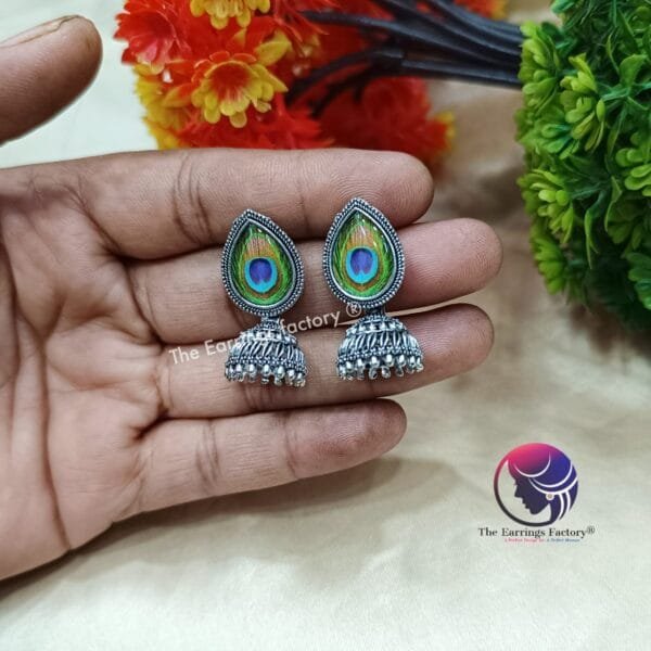 Classic Golden | Silver Peacock Jhumka - Image 3