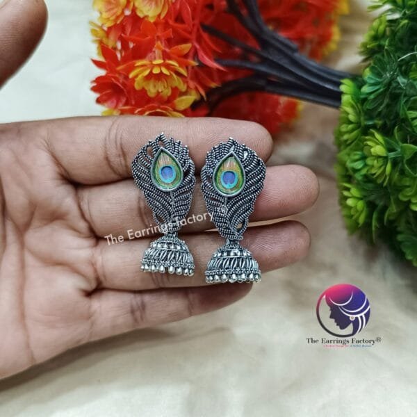 Classic Golden | Silver Peacock Jhumka - Image 3