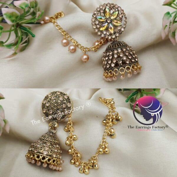 Trending Golden Jhumka With  Ear chain Mattal - Image 3