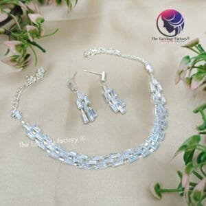 Trending AD Stone Silver Neckset With Earrings