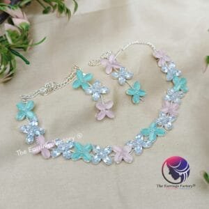 Trending AD Stone Floral Silver Neckset With Earrings