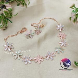 Trending AD Stone Floral Rose Gold Neckset With Earrings