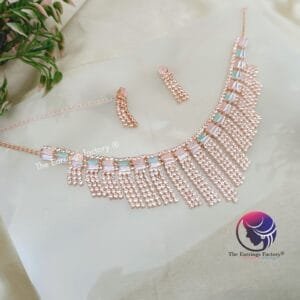 Trending AD Stone Rose Gold Neckset With Earrings