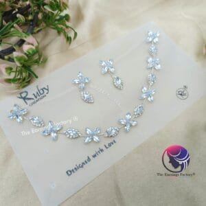 Trending AD Stone Floral Silver Neckset With Earrings