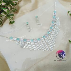 Trending AD Stone Silver Neckset With Earrings