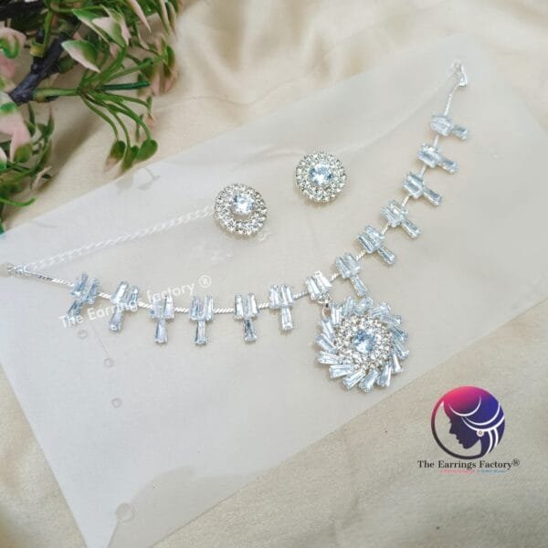 Trending AD Stone Silver Neckset With Earrings