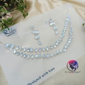 Trending AD Stone Double Layer Silver Neckset With Earring