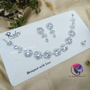 Trending AD Stone Silver Neckset With Earrings
