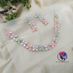 Trending AD Stone Floral Rose Gold Neckset With Earrings