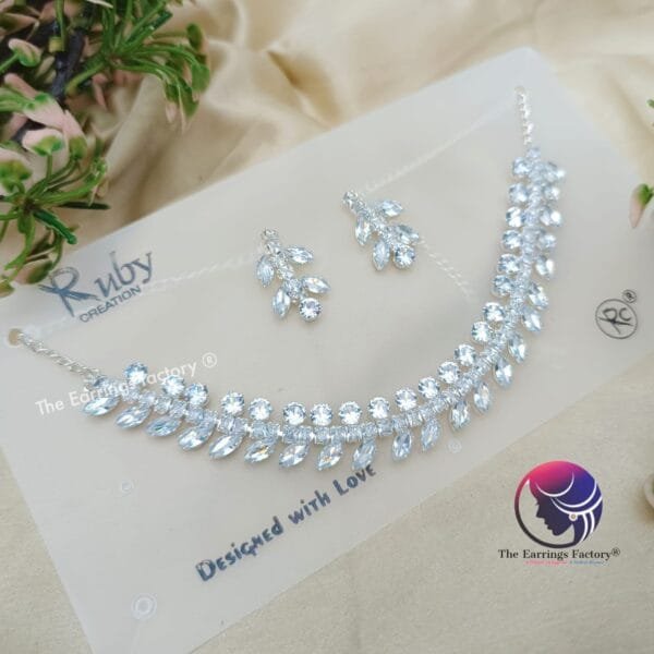 Trending AD Stone Silver Neckset With Earrings