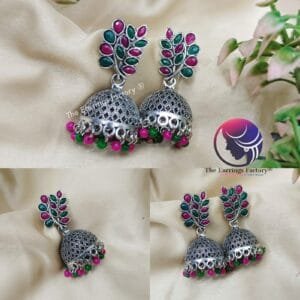 Trending Oxidized multi stone Silver Jhumka