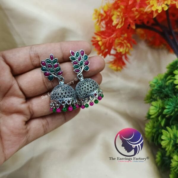 Trending Oxidized multi stone Silver Jhumka - Image 2