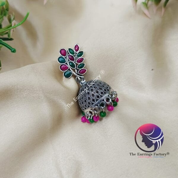 Trending Oxidized multi stone Silver Jhumka - Image 3