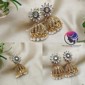 Traditional Golden Blinking stone  Jhumka