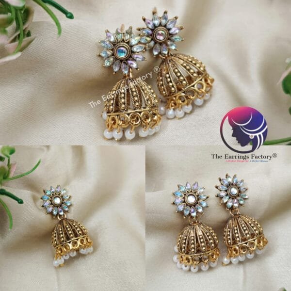 Traditional Golden Blinking stone  Jhumka