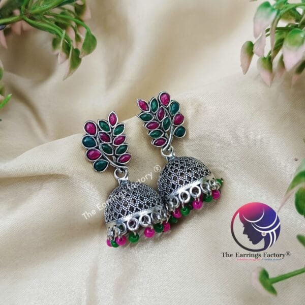 Trending Oxidized multi stone Silver Jhumka - Image 4