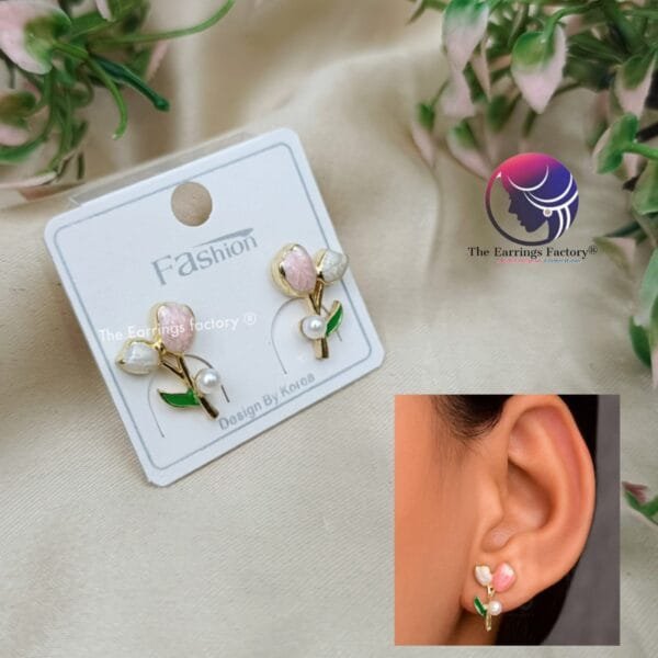 Trending Korean Tulip flower Pearl Studs