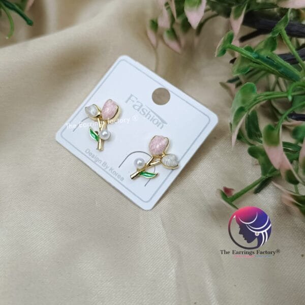 Trending Korean Tulip flower Pearl Studs - Image 2