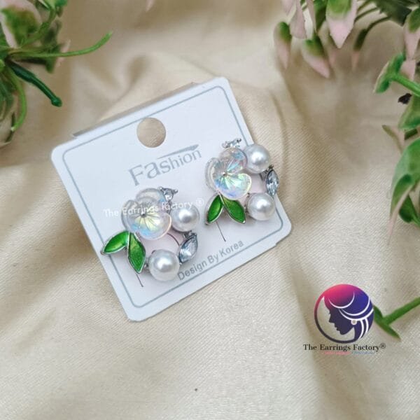 Trending Korean Silver flower Pearl Studs - Image 2