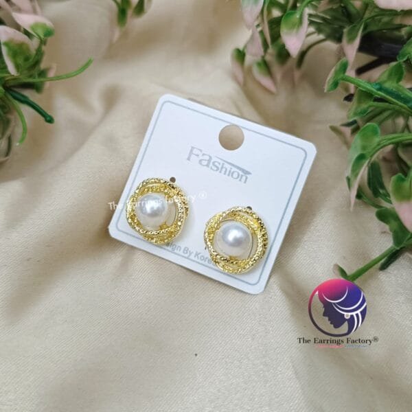 Trending Korean Stylish Golden  Pearl Studs - Image 2