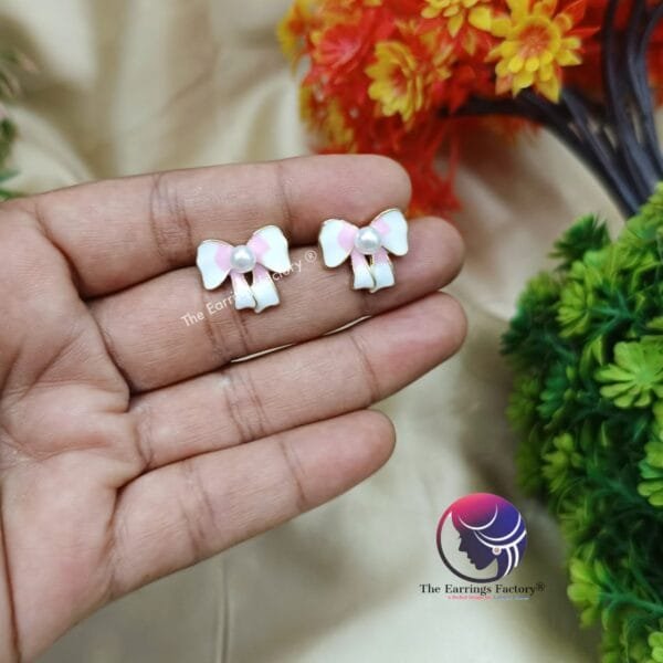 Trending Korean Golden Bow Shape Pearl Studs - Image 3