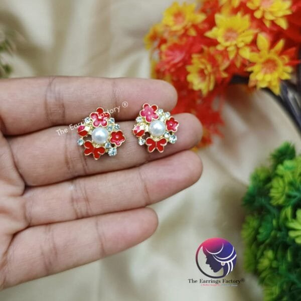 Trending Korean Golden flower Pearl Studs - Image 3