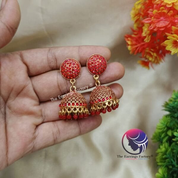 Traditional Golden Stone Jhumka - Image 2