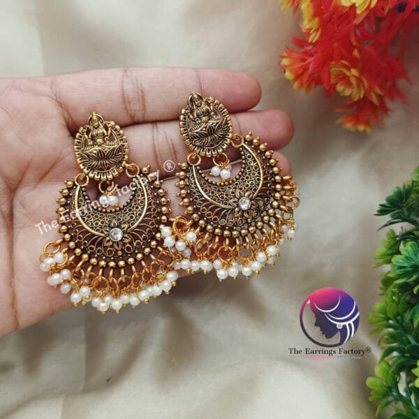 Traditional Golden Lakshmi Temple Earrings - Image 4