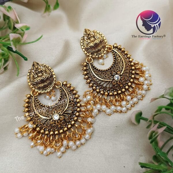Traditional Golden Lakshmi Temple Earrings - Image 3