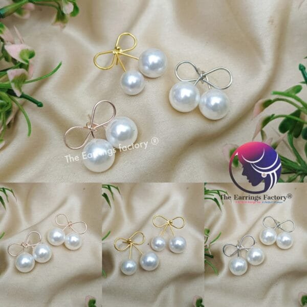 Western Silver | Golden | Rose Golden Bow Pearl Stud Earring