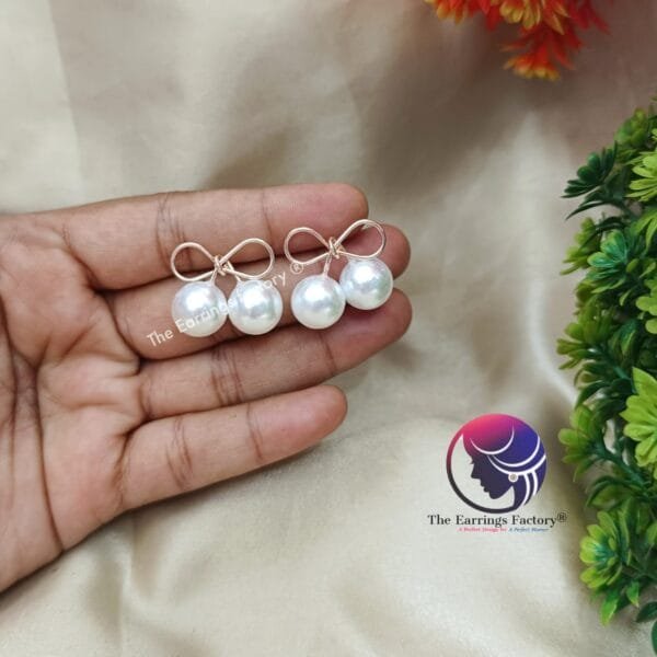 Western Silver | Golden | Rose Golden Bow Pearl Stud Earring - Image 3