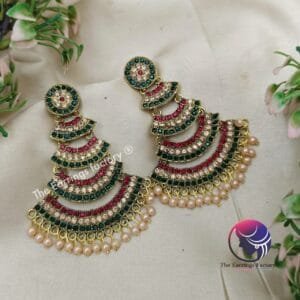 Traditional Golden Multi Stone 4 layer Long Earrings